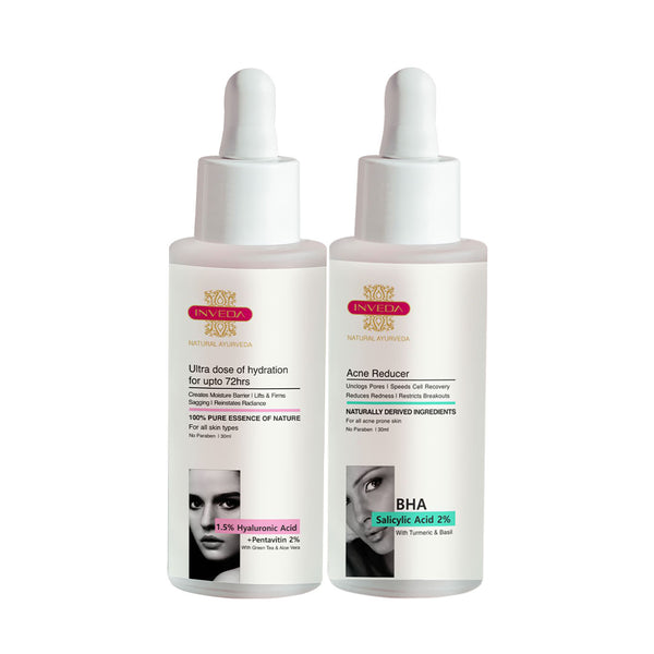 Inveda simple Acne Defender with Hydra Booster Rasa Combo | 1.5% Hyaluronic Acid with 2% Pentavitin + BHA Salicylic Acid 2%