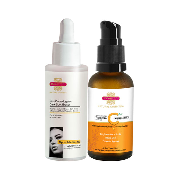 Inveda simple Vitamin C Darkspot Eraser Rasa Combo | Alpha Arbutin 2% with Hyaluronic + Concentrated Vitamin C 20%